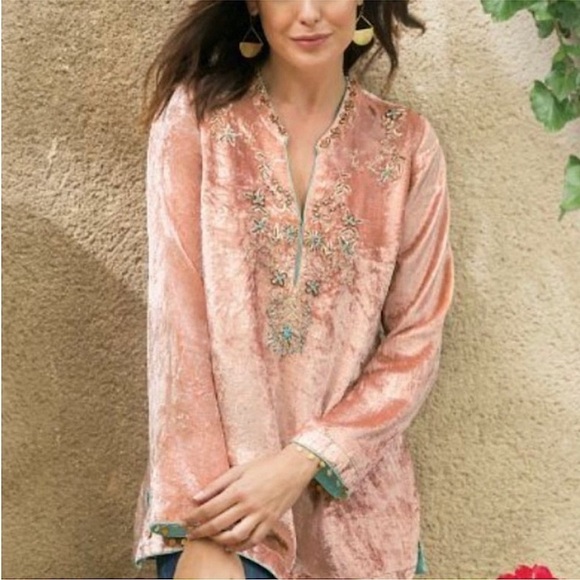 SOFT SURROUNDINGS Crushed Velvet Moroccan Beaded Tunic in Pink, Size PXS EUC - Picture 2 of 14